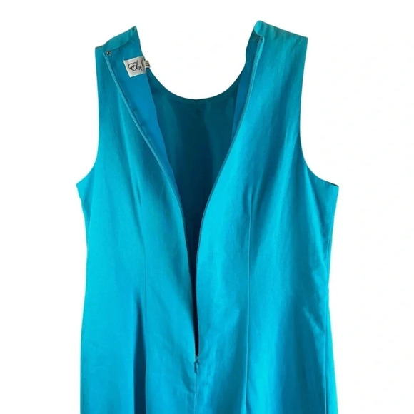 ELIZA J Linen Blend Turquoise Shift Dress Lined Gold Collar Applique Size 4 - Picture 4 of 10